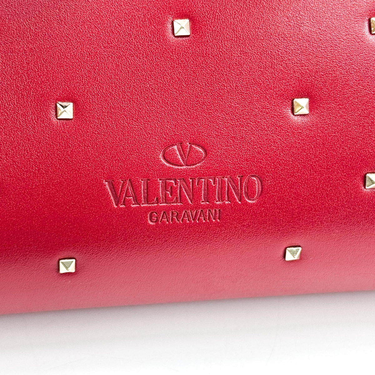 Valentino Garavani Demilune Clutch Studded Leather Red Leather Clutche & Pouche Bag (Pre-Owned)