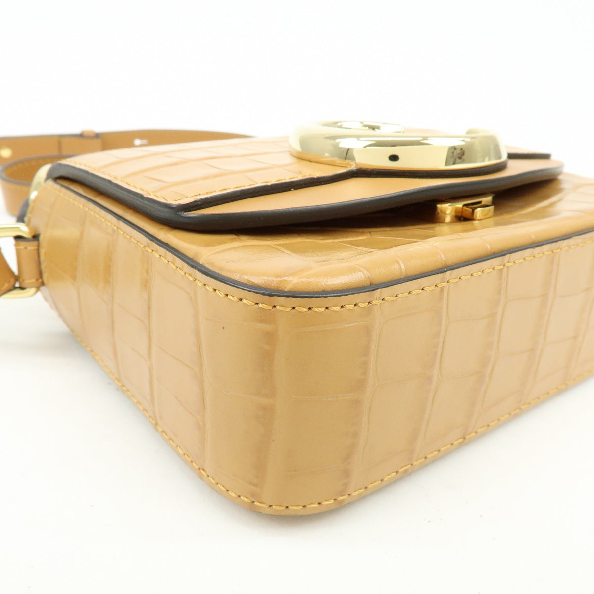 Chloe C Flap Crocodile Embossed Leather Brown Leather Handbag (Pre-Owned)