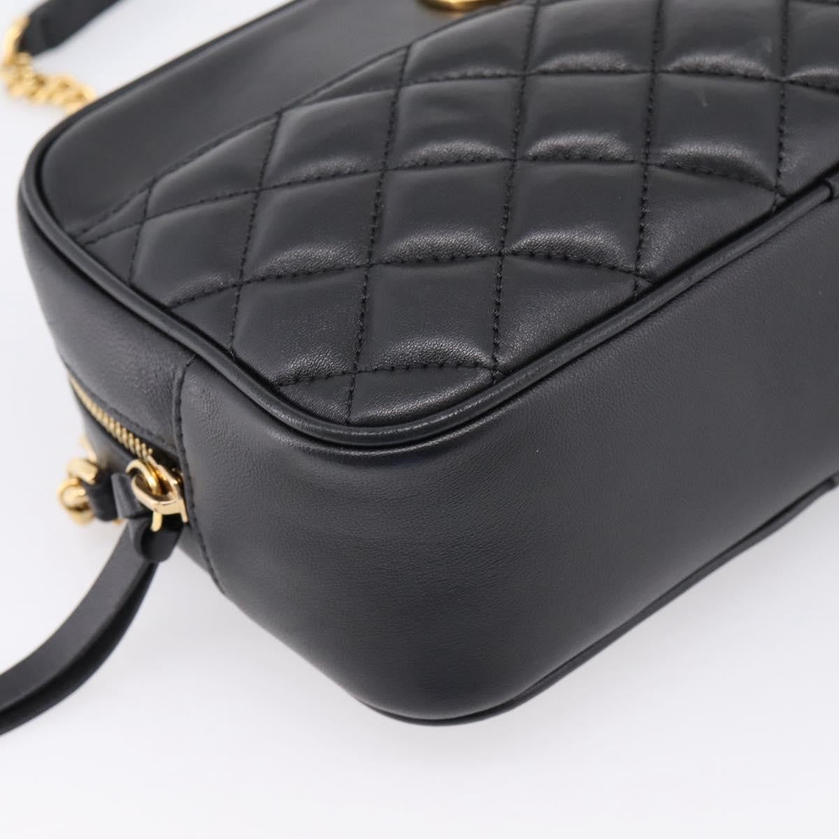 Versace Medusa Icon Front Slip Pocket Camera Quilted Leather Black Leather Handbag (Pre-Owned)