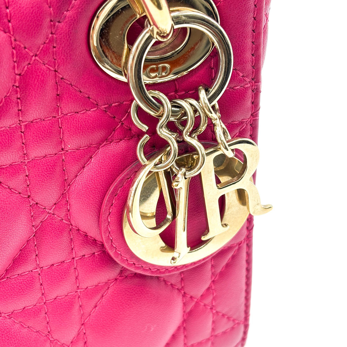 Christian Dior Lady Dior Cannage Quilt Lambskin Pink Leather Handbag (Pre-Owned)