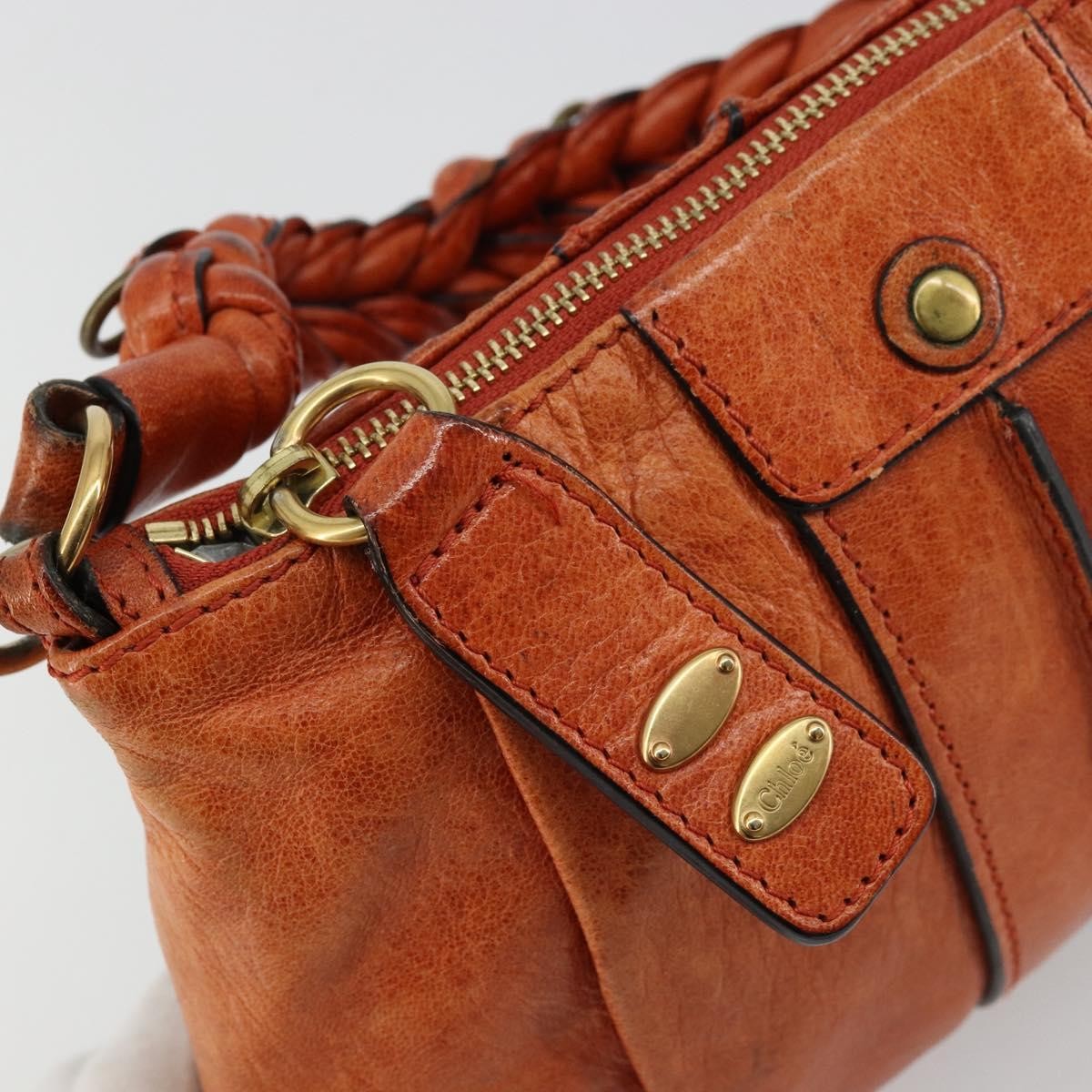 Chloe Heloise Zip Tote Leather Orange Leather Handbag (Pre-Owned)