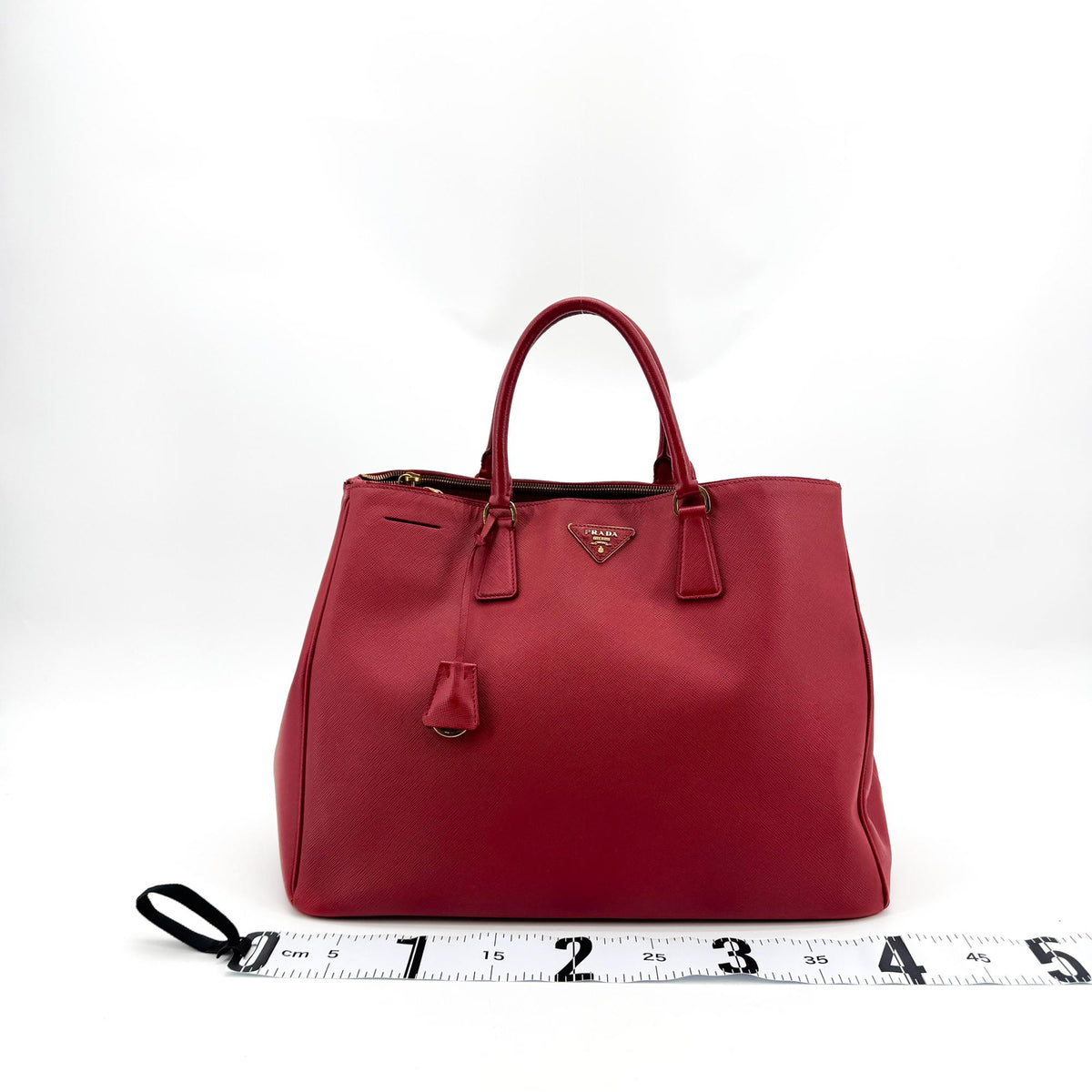 Prada Double Zip Lux Vernice Saffiano Leather Red Leather Tote Bag Bag (Pre-Owned)