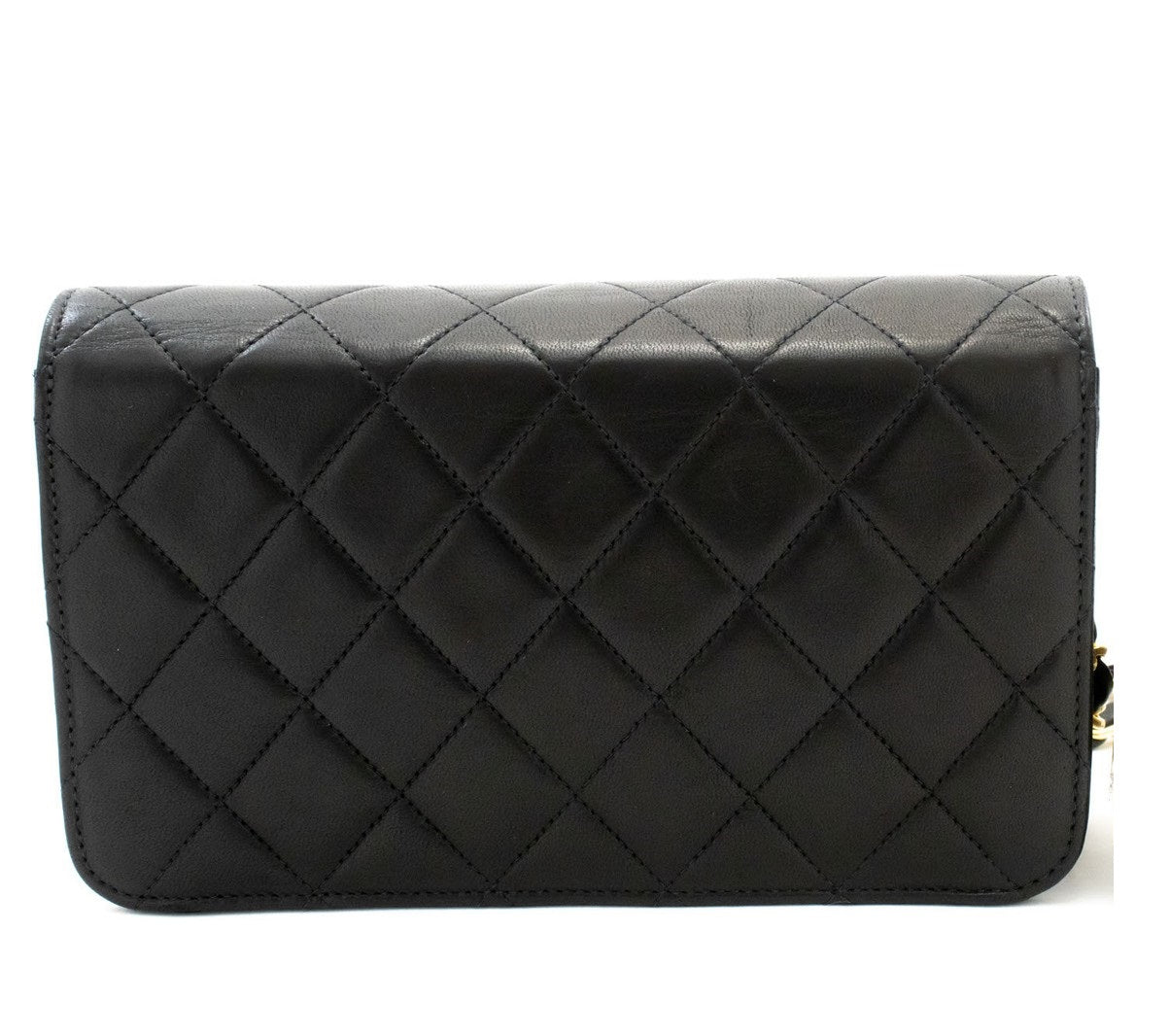 Chanel Vintage Full Flap Quilted Lambskin Black Leather Shoulder Bag Bag (Pre-Owned)