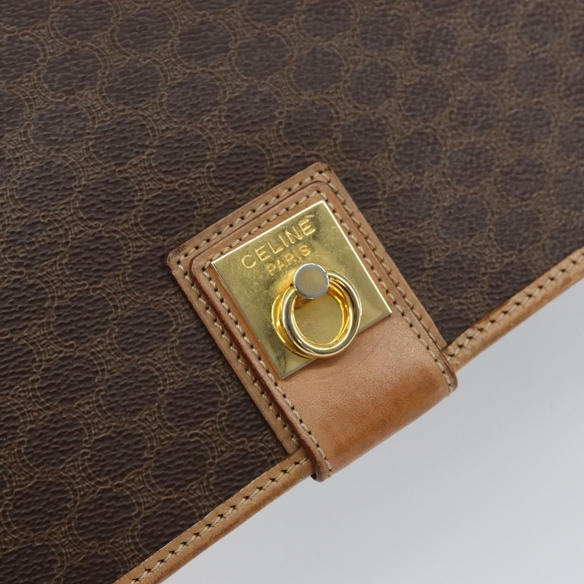 Celine Vintage Macadam Canvas And Leather Brown Canvas Shoulder Bag Bag (Pre-Owned)