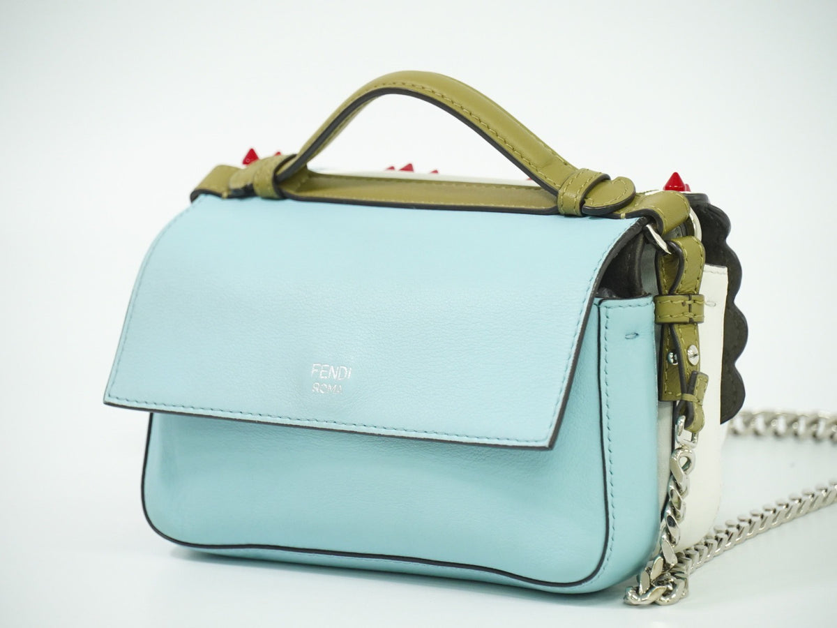 Fendi Double Baguette Embroidered Studded Leather White Leather Shoulder Bag Bag (Pre-Owned)