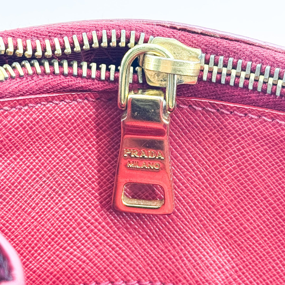 Prada Double Zip Lux Vernice Saffiano Leather Red Leather Tote Bag Bag (Pre-Owned)