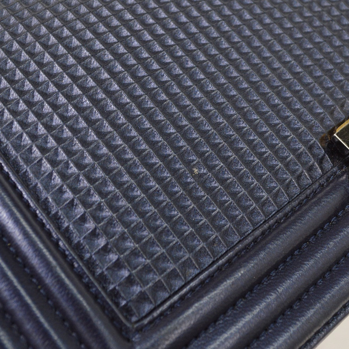 Chanel Boy Flap Cube Embossed Lambskin Navy Leather Shoulder Bag Bag (Pre-Owned)
