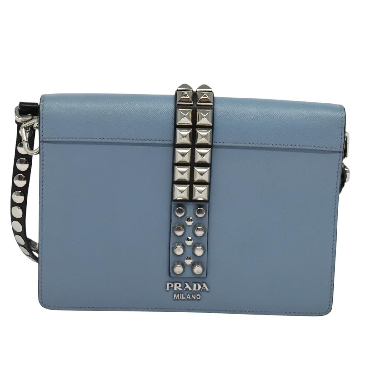 Prada Elektra Studded Leather Blue Leather Shoulder Bag Bag (Pre-Owned)