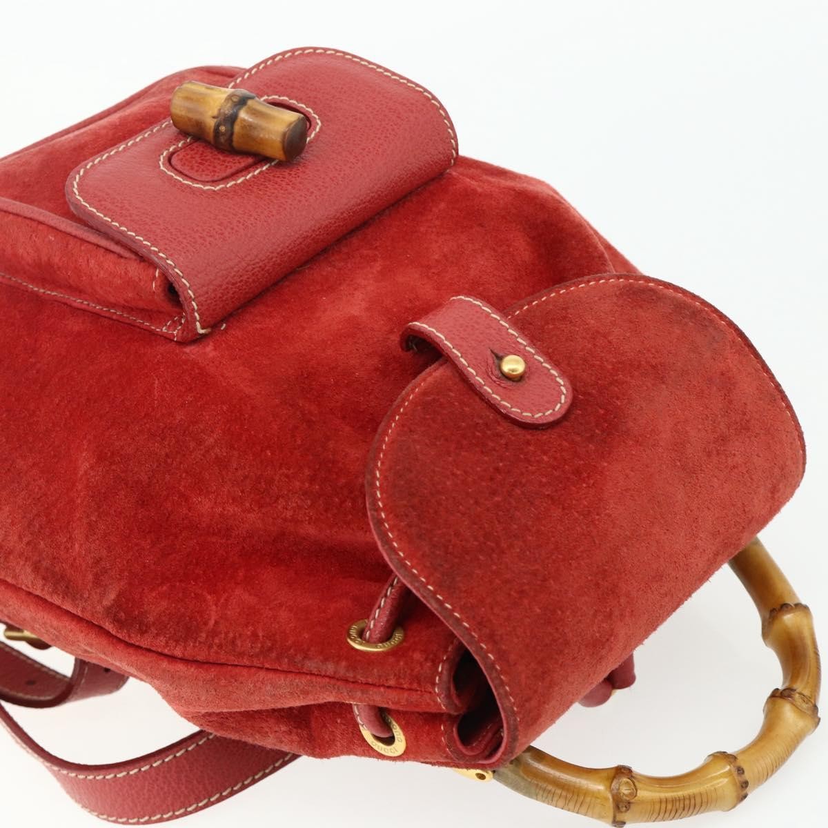 Gucci Gucci Bamboo Daim Red Suede Backpack Bag (Pre-Owned)