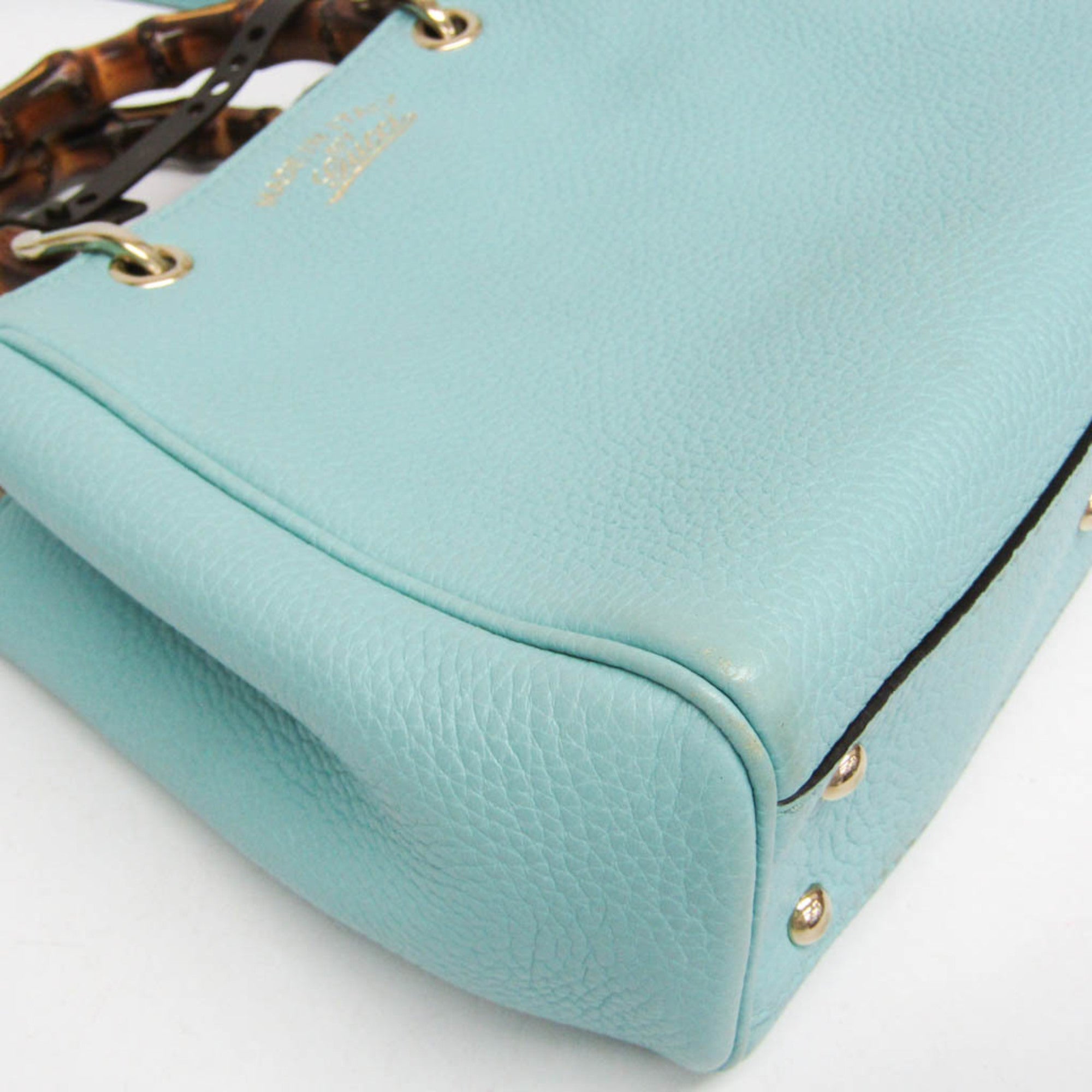 Gucci Bamboo Shopper Tote Leather Blue Leather Tote Bag Bag (Pre-Owned)