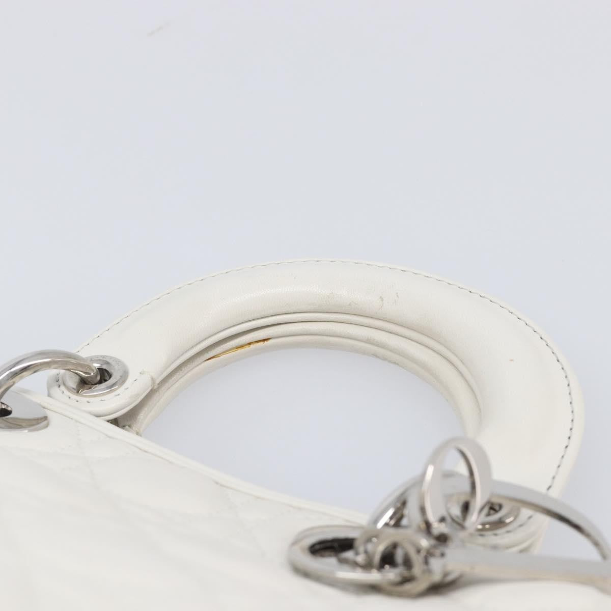 Christian Dior Lady Dior Cannage Quilt Lambskin White Leather Handbag (Pre-Owned)