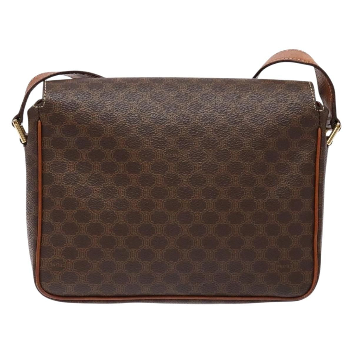 Celine Macadam Shoulder Pvc Leather Brown Canvas Bag (Pre-Owned)
