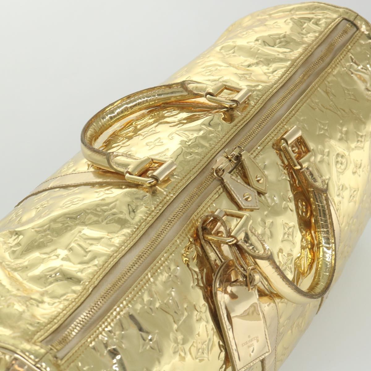 Louis Vuitton Keepall Monogram Miroir Pvc Gold Patent_Leather Travel Bag Bag (Pre-Owned)