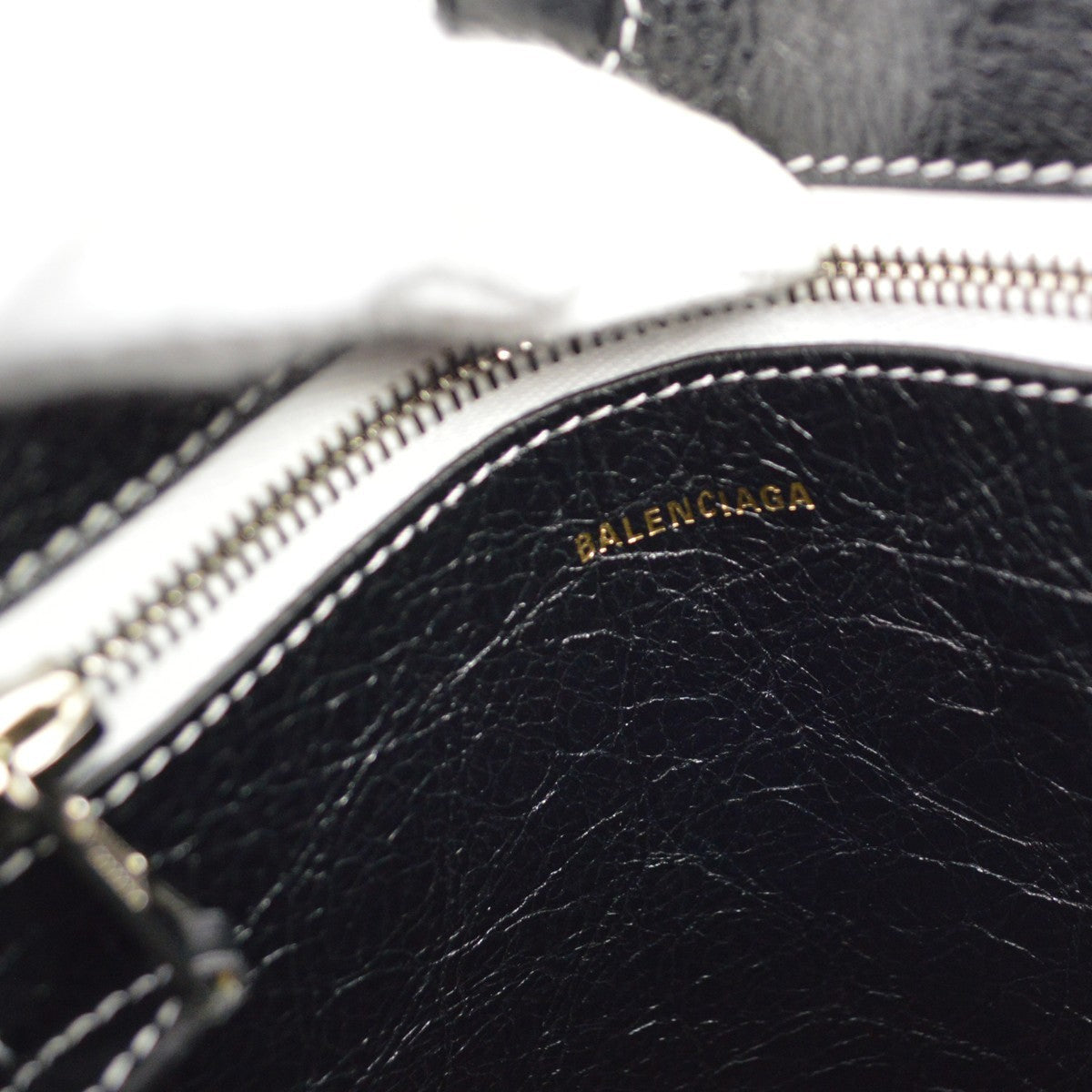Balenciaga Barbes East West Shopper Tote Striped Leather Black Leather Tote Bag Bag (Pre-Owned)