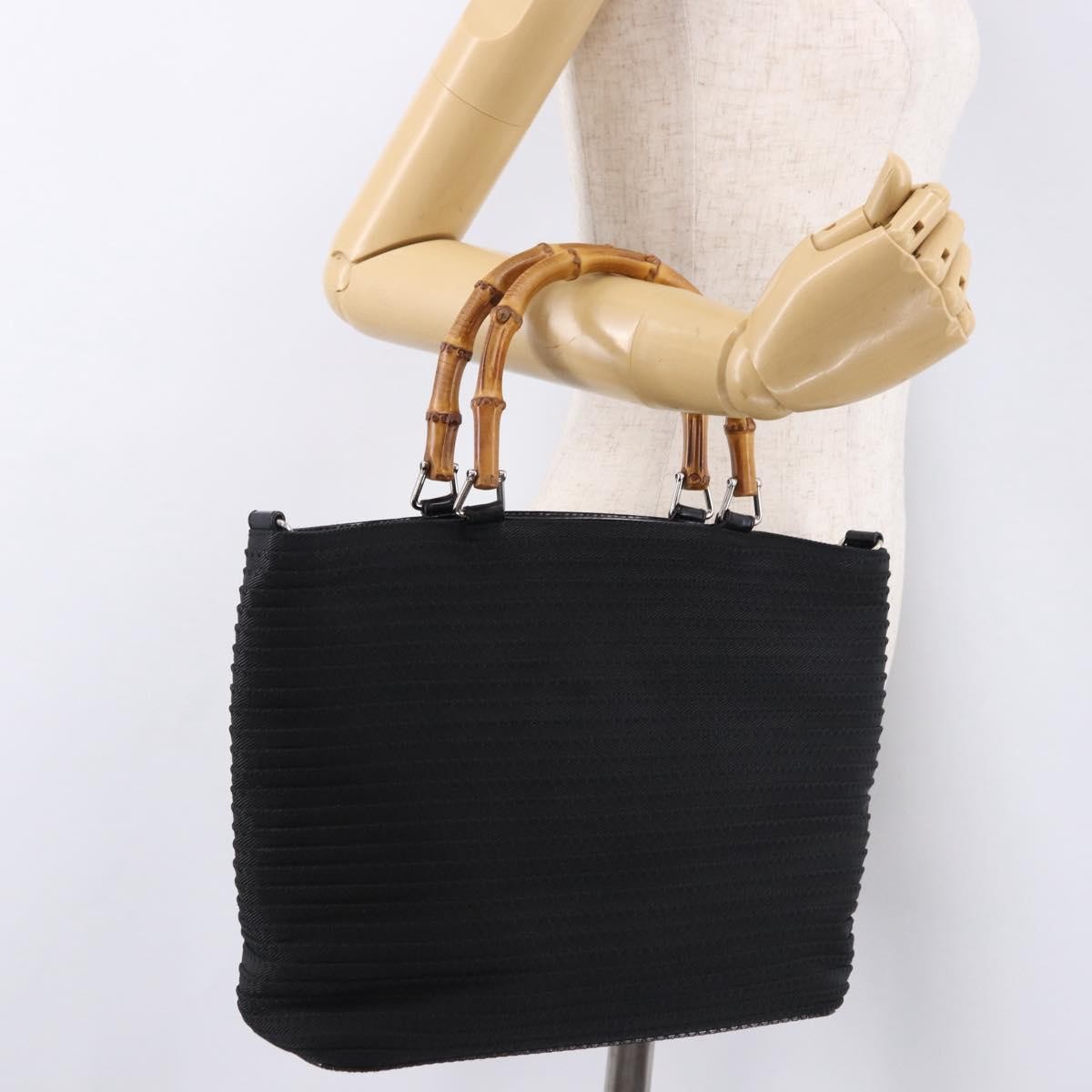 Gucci Vintage Bamboo Handle Canvas Black Canvas Tote Bag Bag (Pre-Owned)