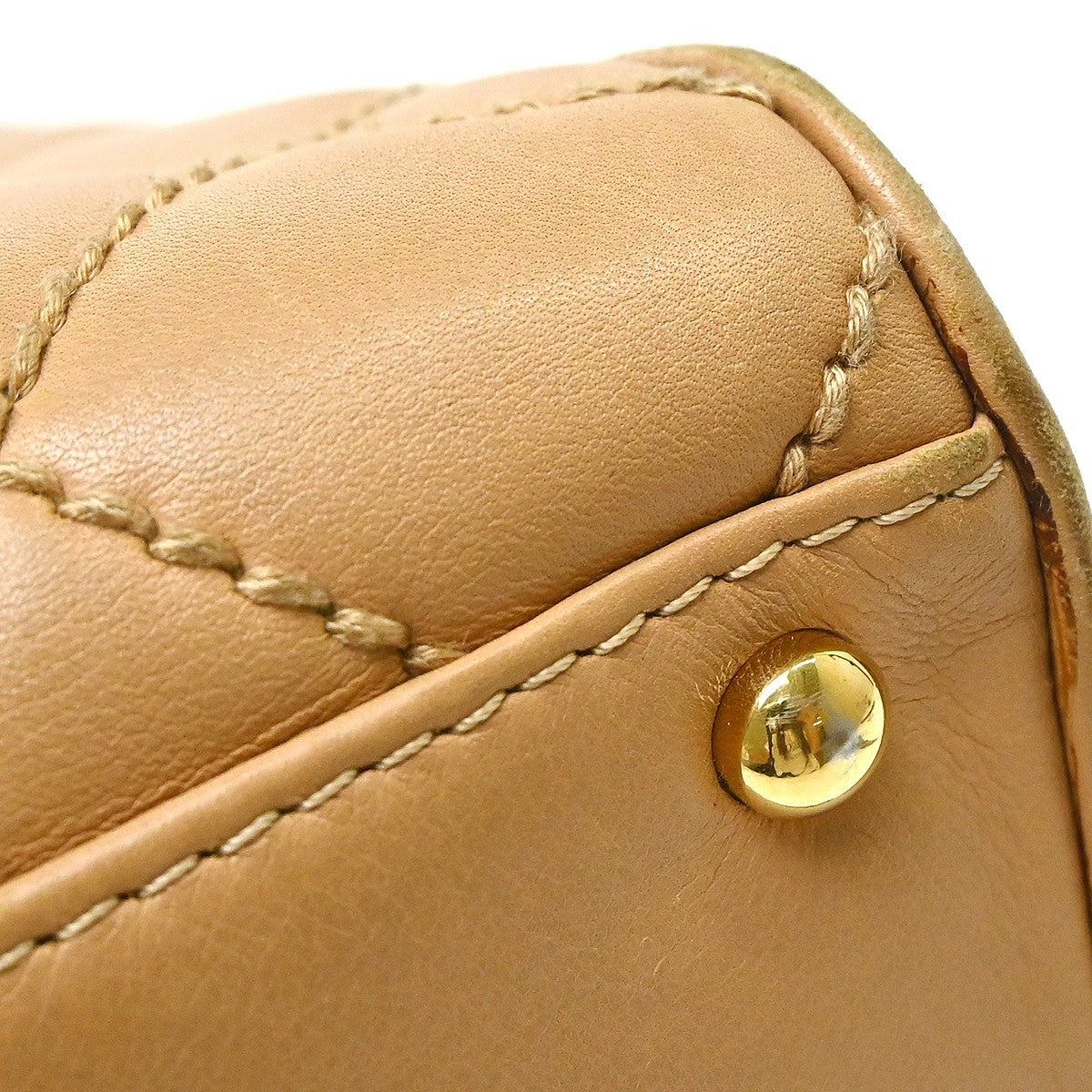 Chanel Surpique Zip Around Satchel Quilted Leather Beige Leather Handbag (Pre-Owned)