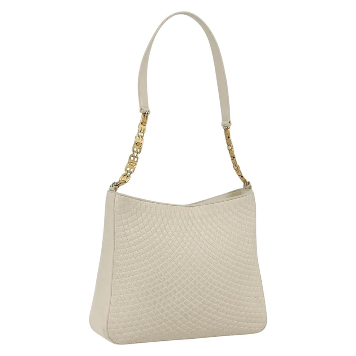 Bally Vintage Quilted Leather Ecru Leather Shoulder Bag Bag (Pre-Owned)