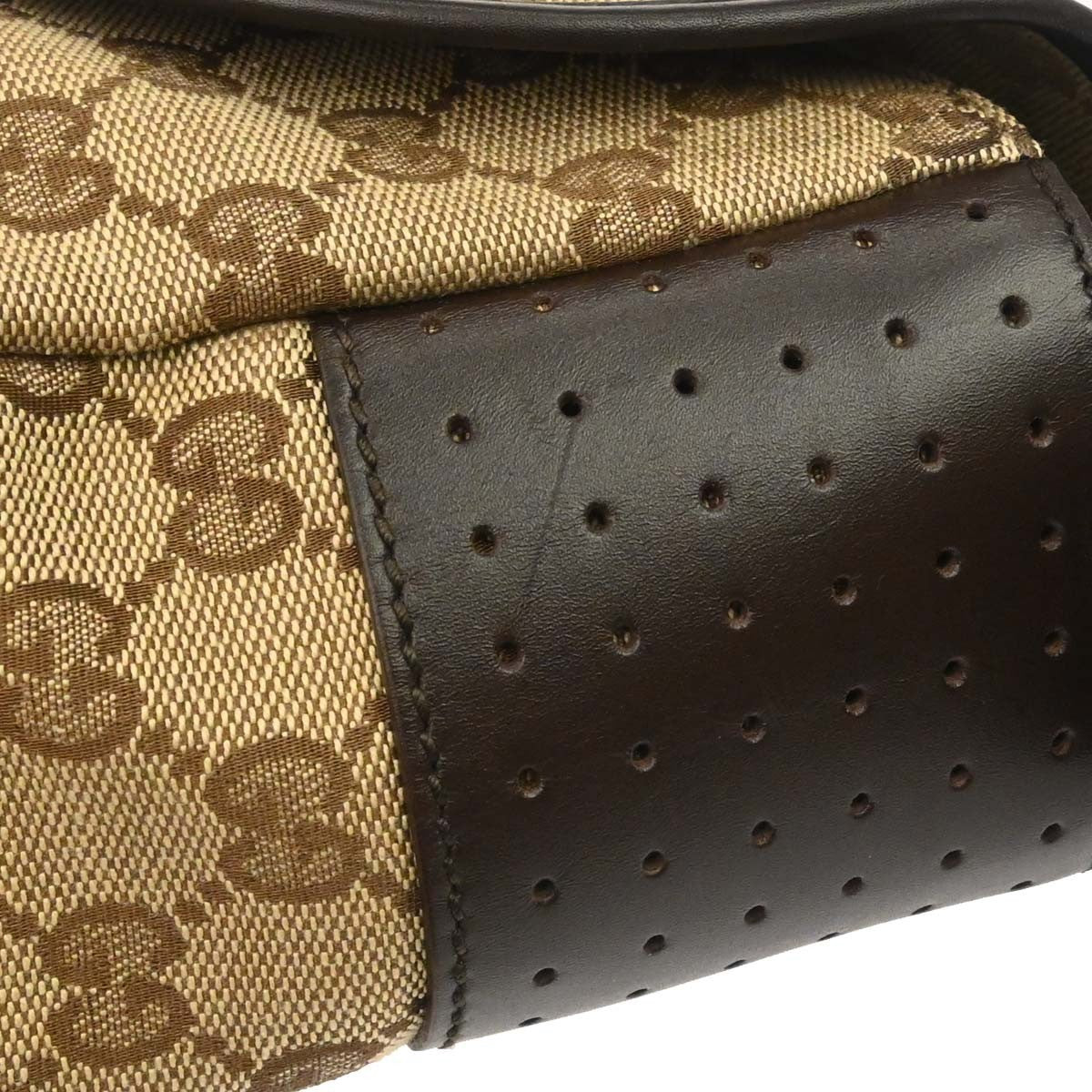 Gucci Buckle Messenger Gg Canvas Beige Canvas Handbag (Pre-Owned)