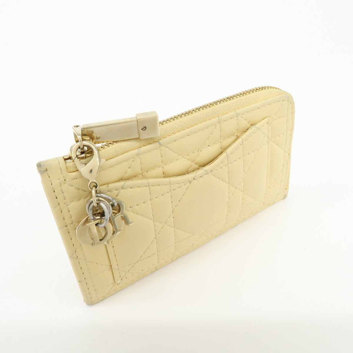 Christian Dior Lady Dior Card Holder Cannage Quilt Patent Yellow Leather Card Holders Accessory (Pre-Owned)