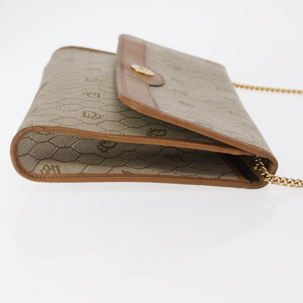 Christian Dior Vintage Honeycomb Chain Canvas Beige Canvas Shoulder Bag Bag (Pre-Owned)