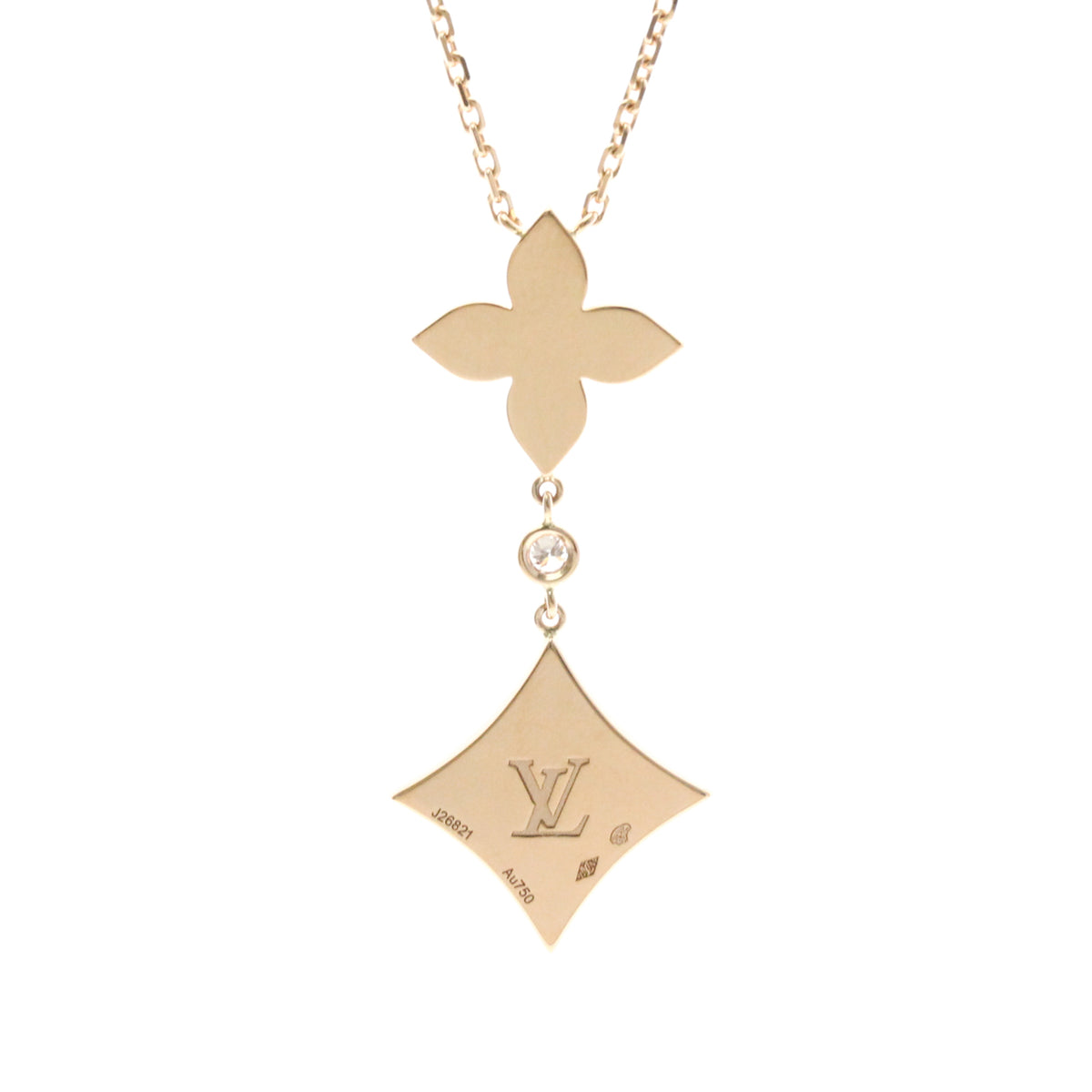 Louis Vuitton Color Blossom Lariat 18K Rose Gold With Mother Of Pearl And Diamond Gold Pink_Gold Necklace Jewelry (Pre-Owned)