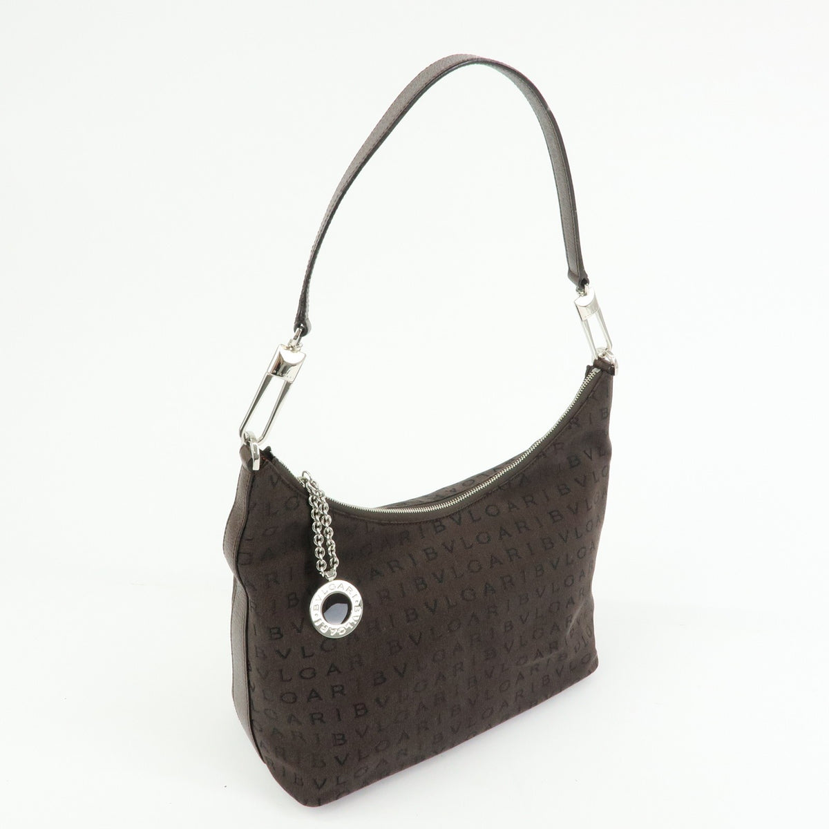 Bvlgari Logomania Suede Brown Canvas Handbag (Pre-Owned)