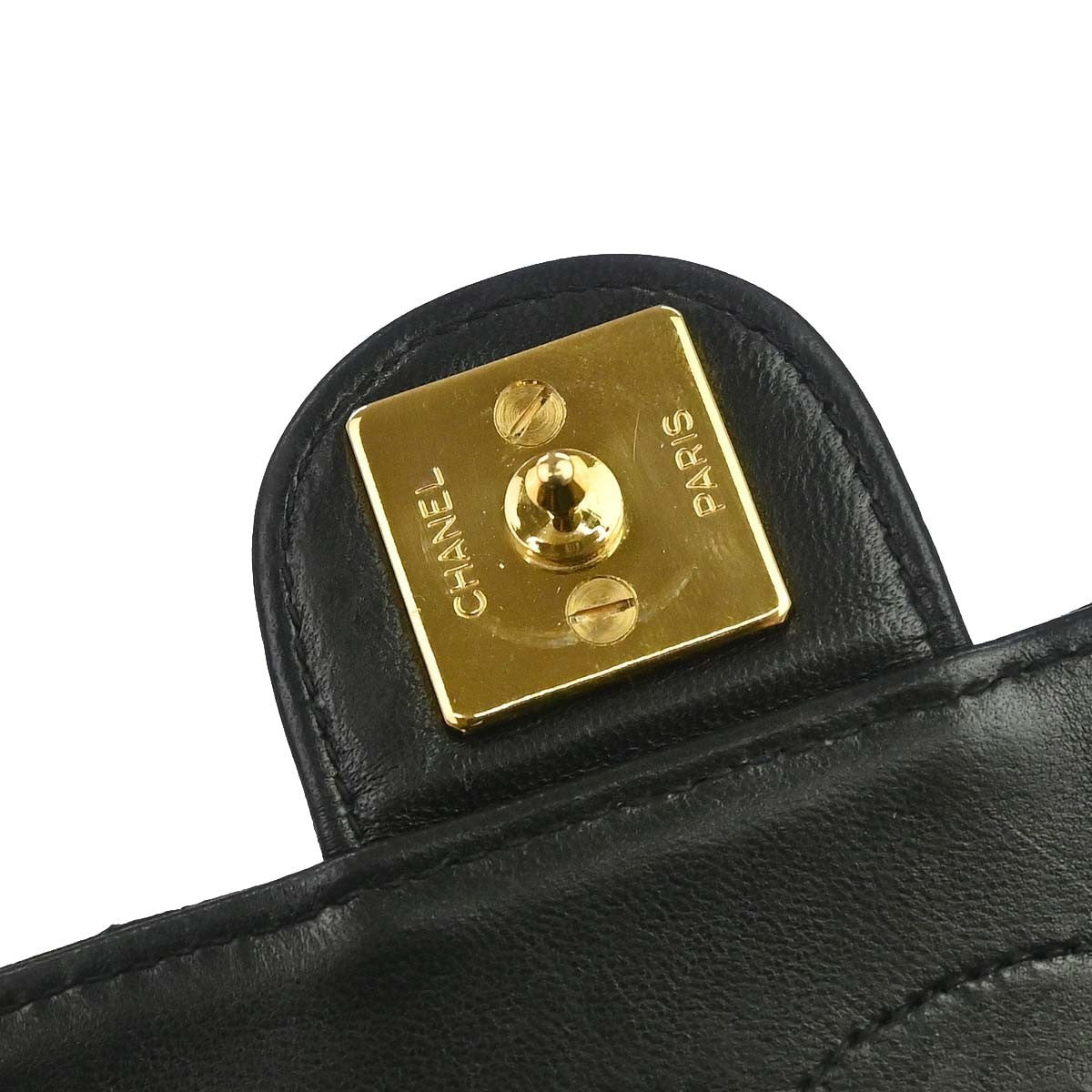 Chanel Vintage Classic Flap Quilted Lambskin Black Leather Shoulder Bag Bag (Pre-Owned)