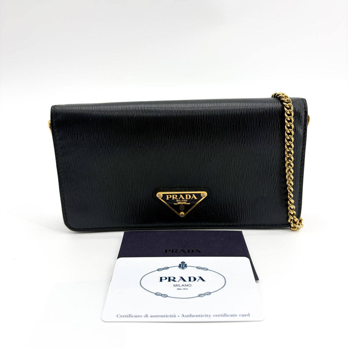 Prada Wallet On Chain Saffiano Leather Black Leather Crossbody Bag Bag (Pre-Owned)