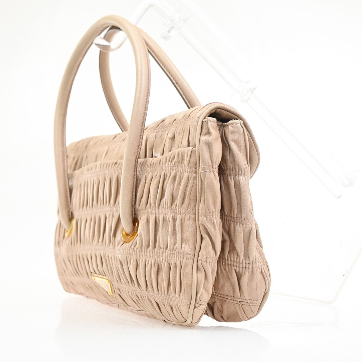 Prada Turnlock Nappa Gaufre Beige Leather Shoulder Bag Bag (Pre-Owned)