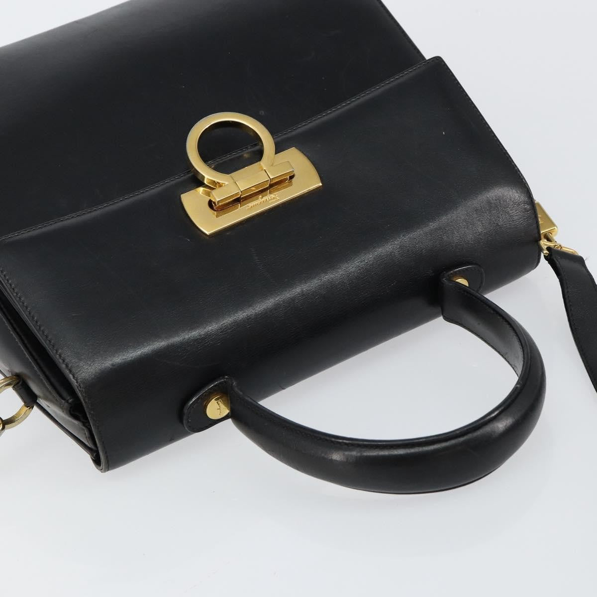 Salvatore Ferragamo Gancini Convertible Top Handle Leather Black Leather Handbag (Pre-Owned)