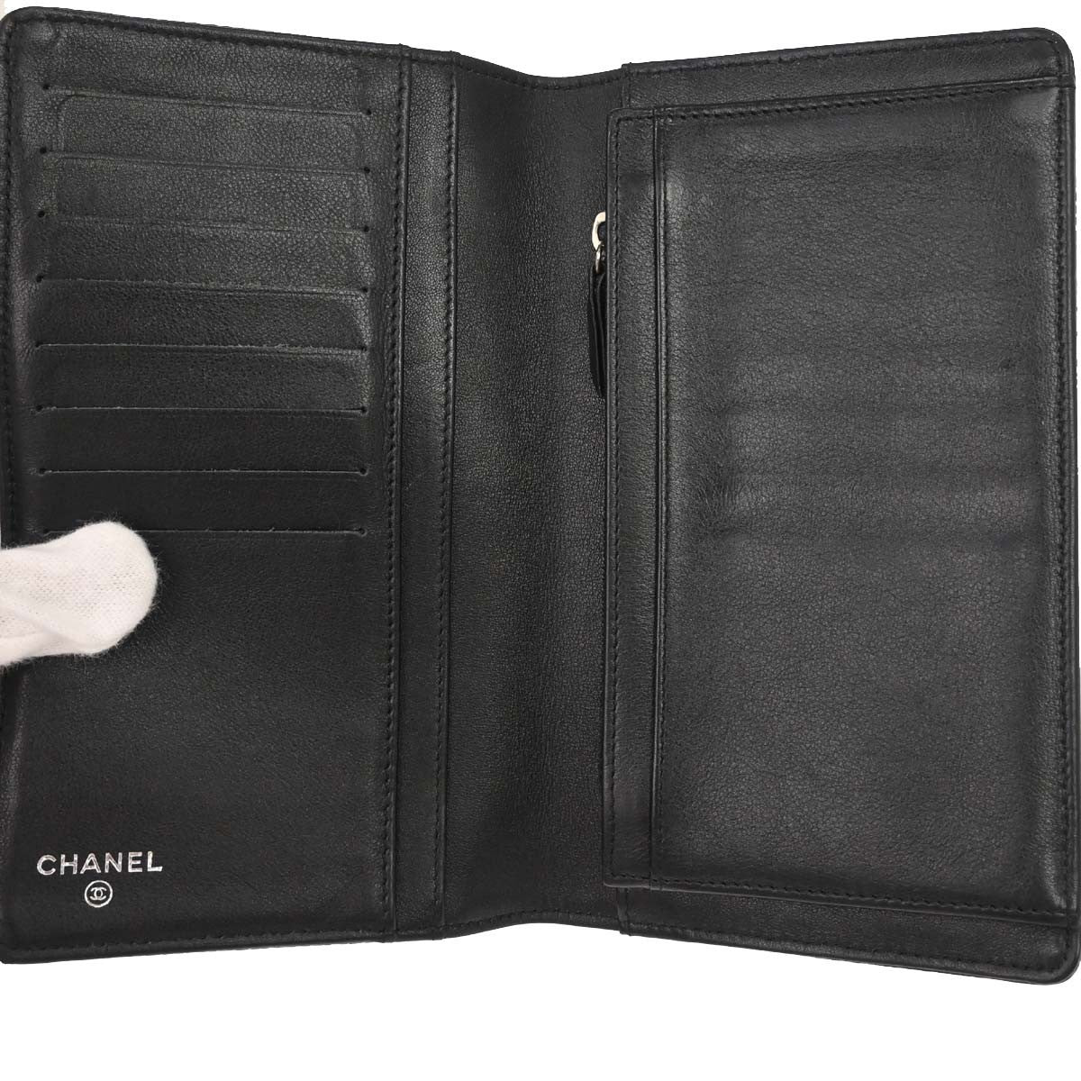 Chanel Chanel V Stitch Chevron Long Bifold Wallet Pink Chevron Black Calfskin Wallets Accessory (Pre-Owned)