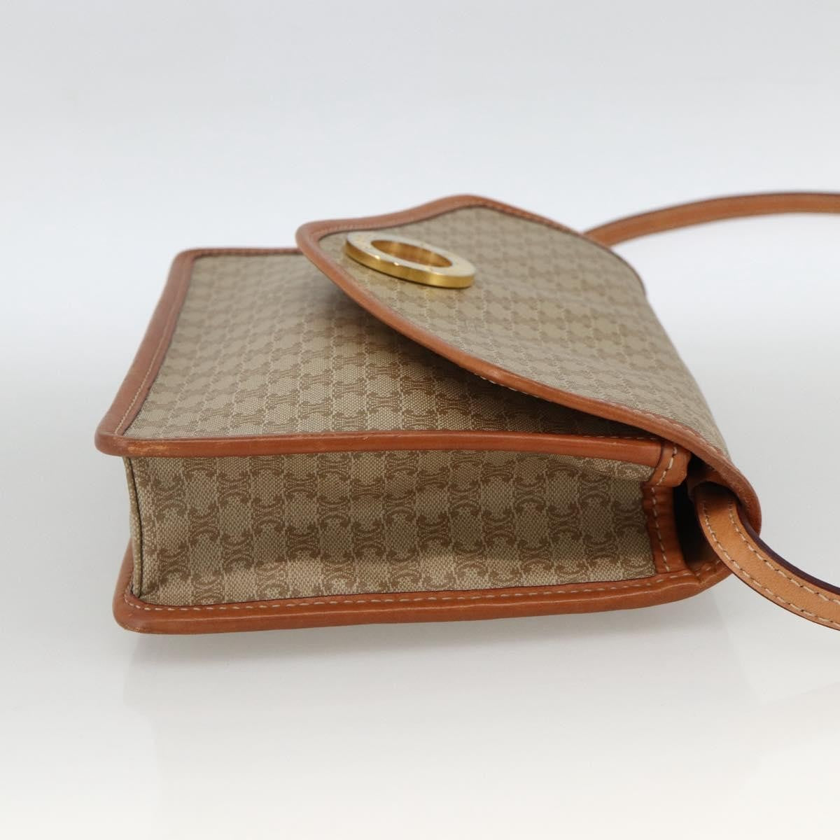 Celine Vintage Macadam Circle Logo Canvas And Leather Beige Canvas Shoulder Bag Bag (Pre-Owned)