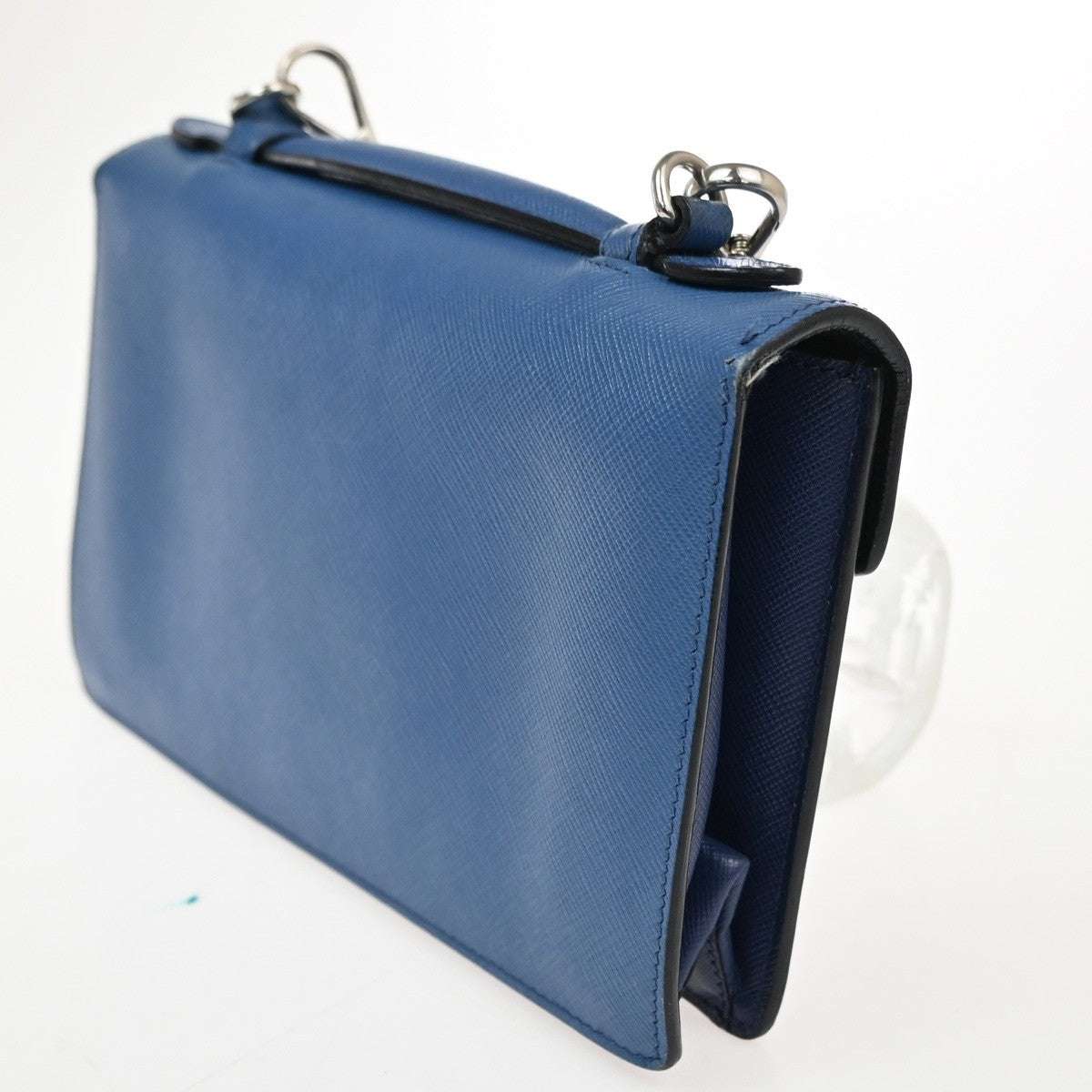 Prada Convertible Sound Top Handle Saffiano Leather Blue Leather Shoulder Bag Bag (Pre-Owned)