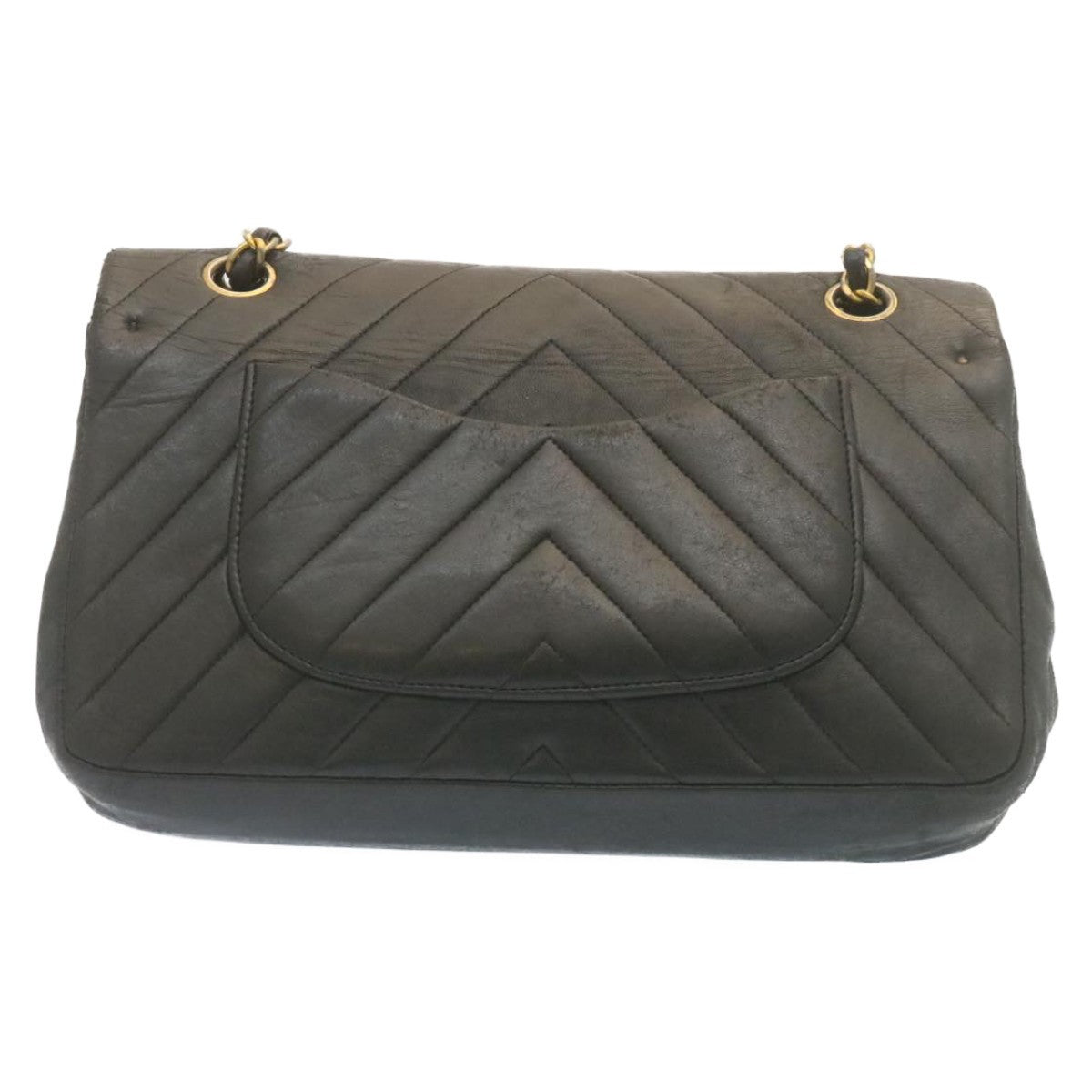 Chanel Vintage Classic Double Flap Chevron Lambskin Black Leather Handbag (Pre-Owned)