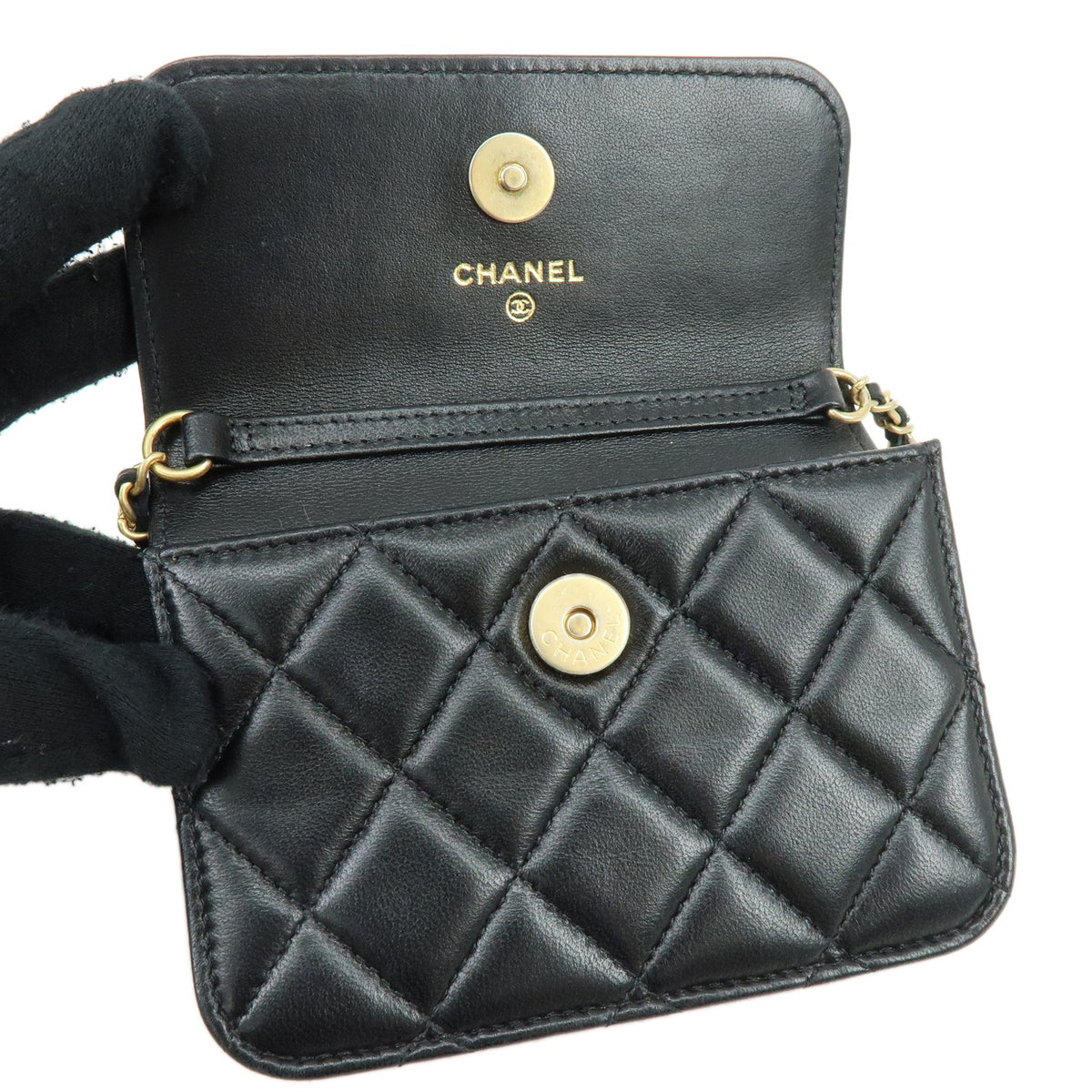 Chanel Pearl Crush Flap Clutch With Chain Quilted Lambskin Black Leather Clutche & Pouche Bag (Pre-Owned)
