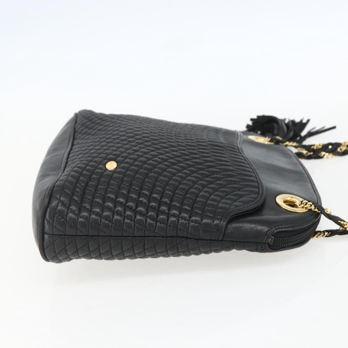 Bally Vintage Chain Quilted Leather Black Leather Shoulder Bag Bag (Pre-Owned)