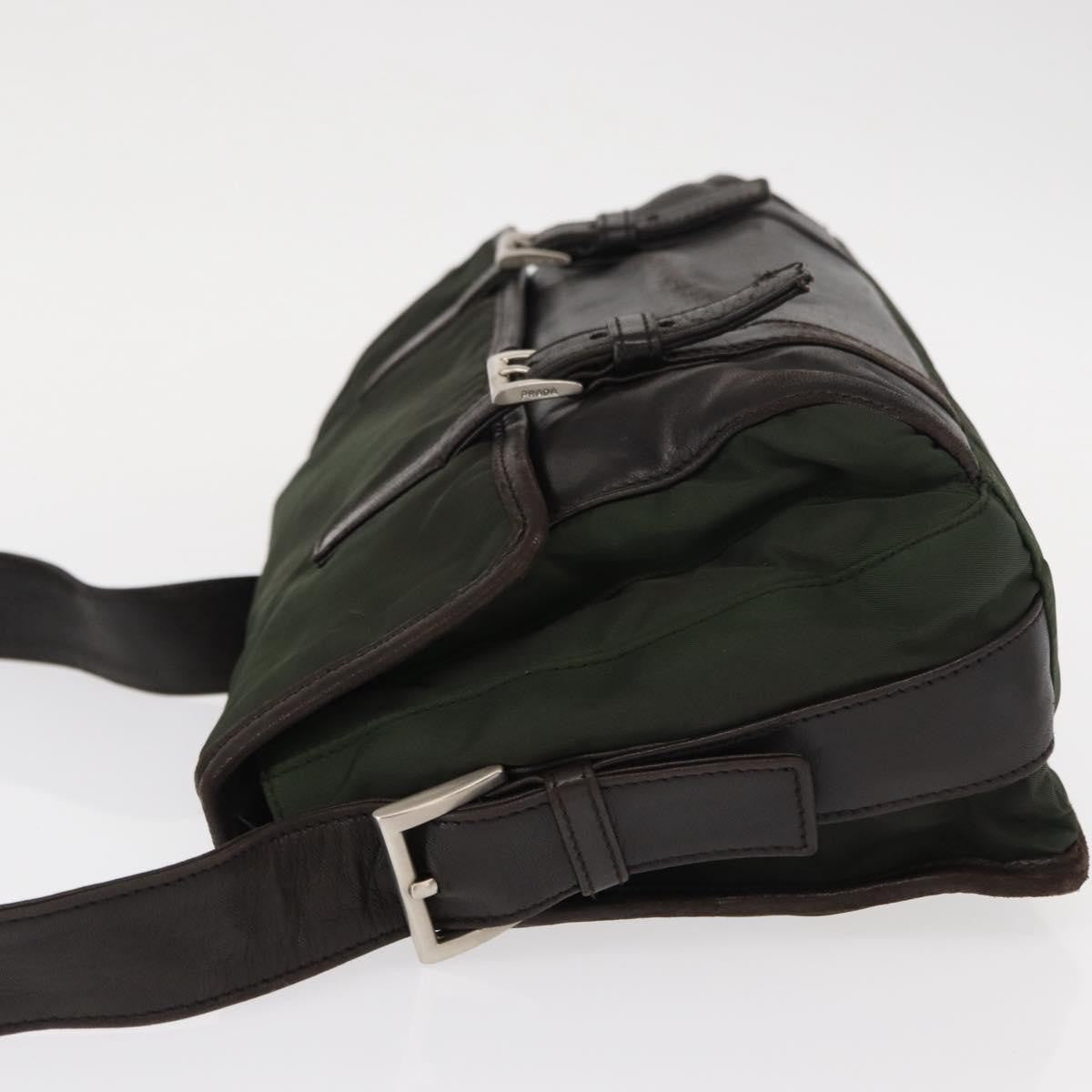 Prada Double Buckle Flap Messenger Tessuto Khaki Nylon Shoulder Bag Bag (Pre-Owned)