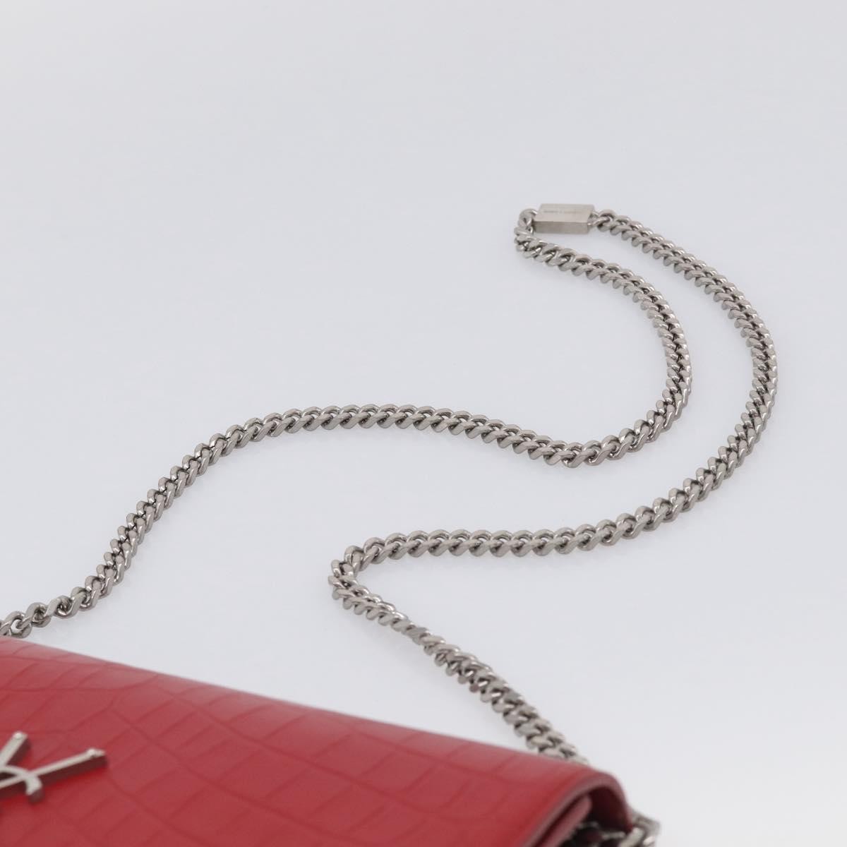 Saint Laurent Classic Monogram Crocodile Embossed Leather Red Leather Crossbody Bag Bag (Pre-Owned)