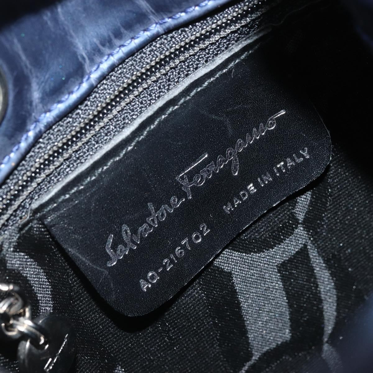 Salvatore Ferragamo Vala Patent Leather Navy Patent_Leather Backpack Bag (Pre-Owned)