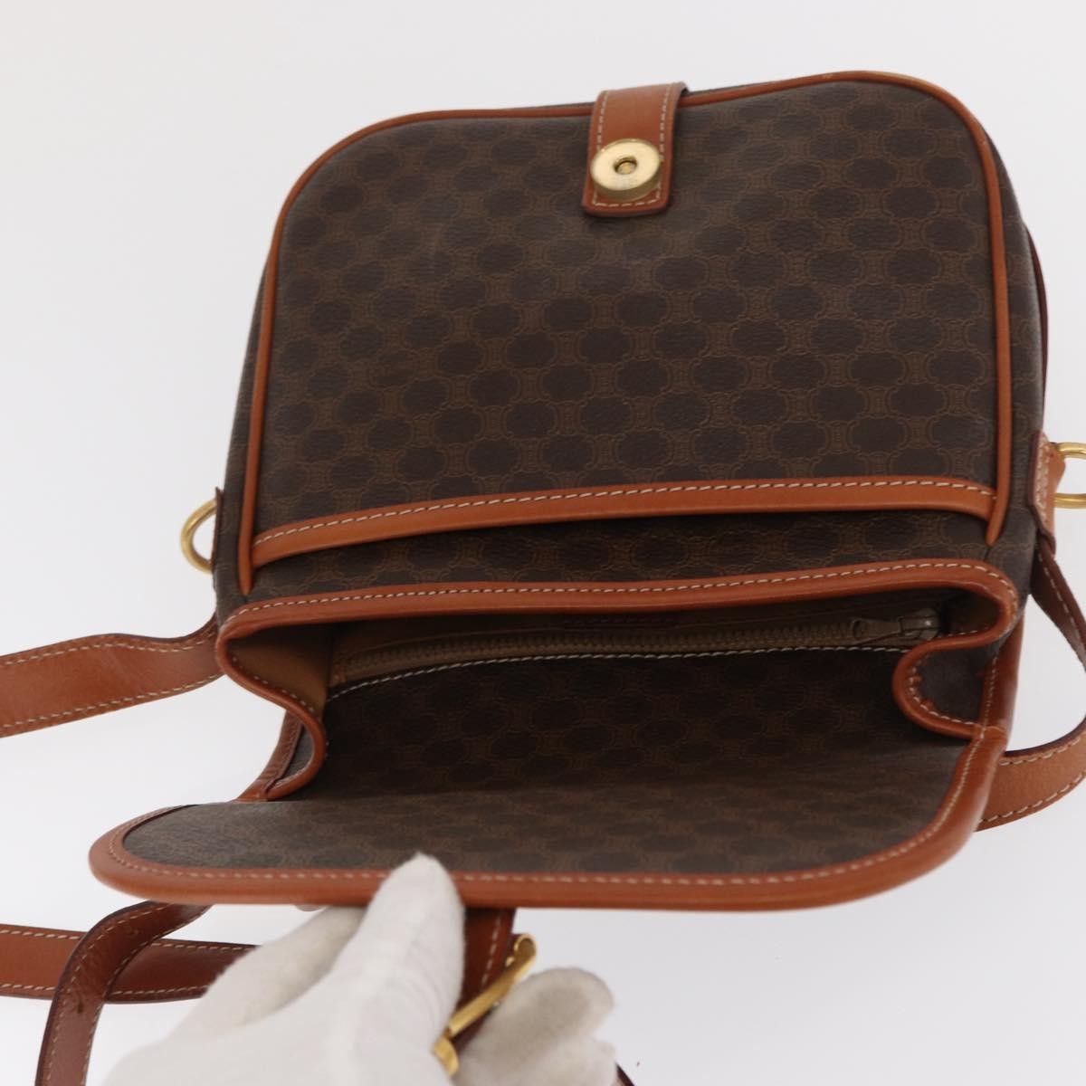 Celine Macadam Shoulder Canvas Brown Canvas Crossbody Bag Bag (Pre-Owned)