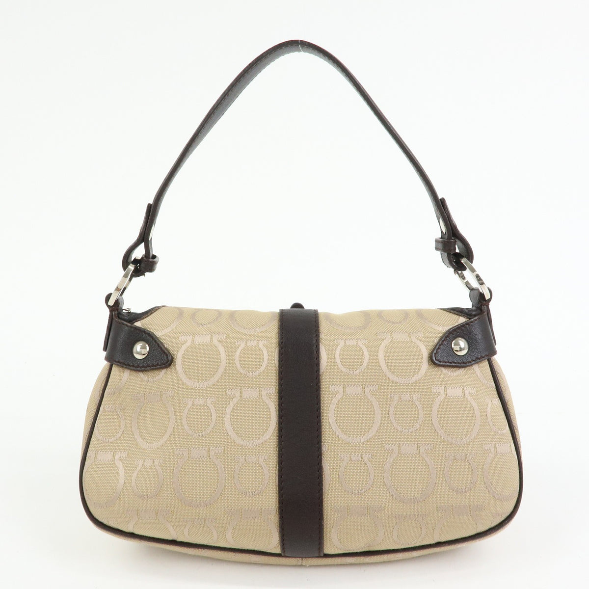 Salvatore Ferragamo Gancini Handle Leather Beige Canvas Tote Bag Bag (Pre-Owned)