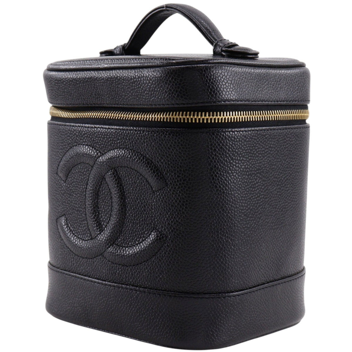 Chanel Vintage Timeless Cosmetic Case Caviar Black Leather Handbag (Pre-Owned)