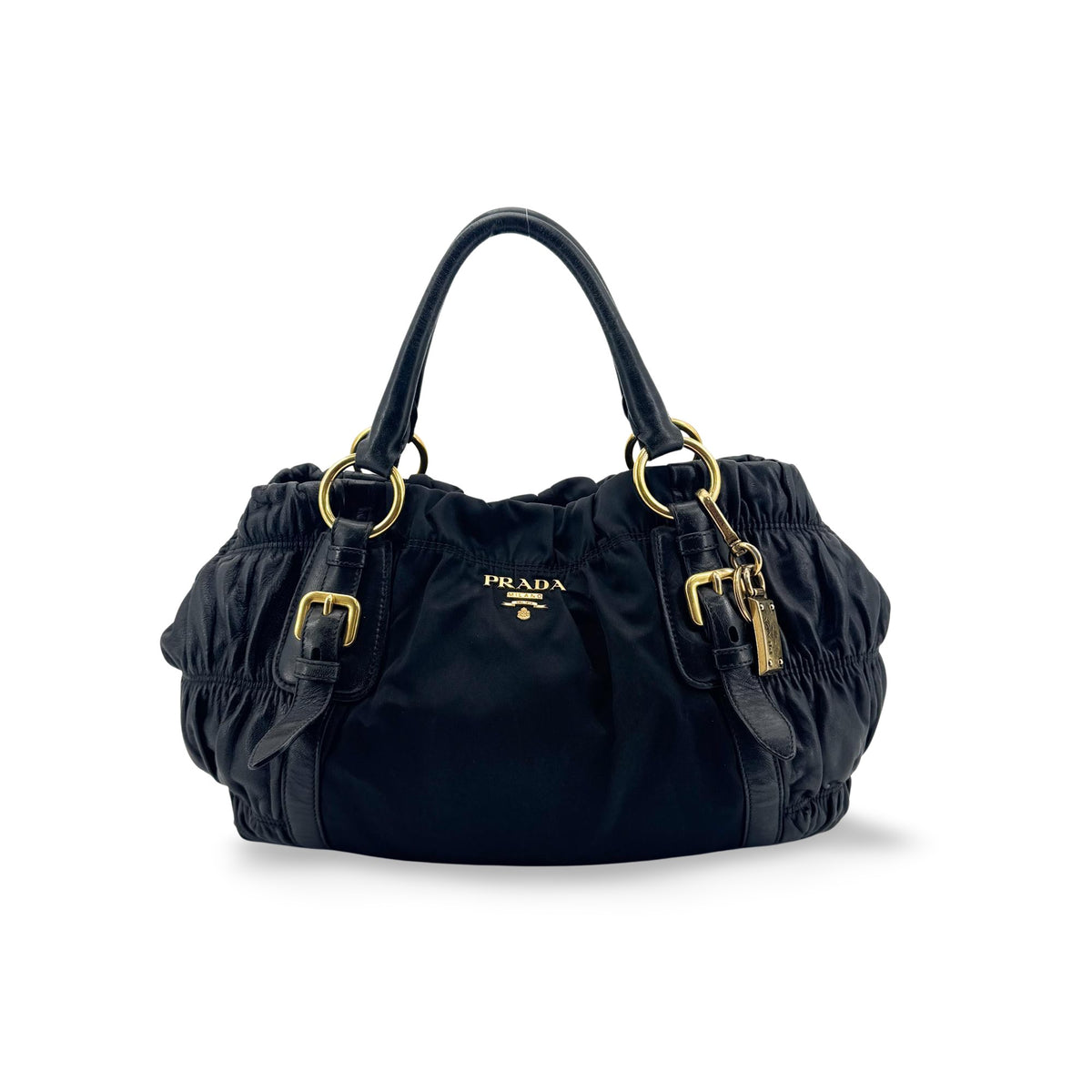 Prada Gaufre Convertible Satchel Leather And Tessuto Black Nylon Handbag (Pre-Owned)