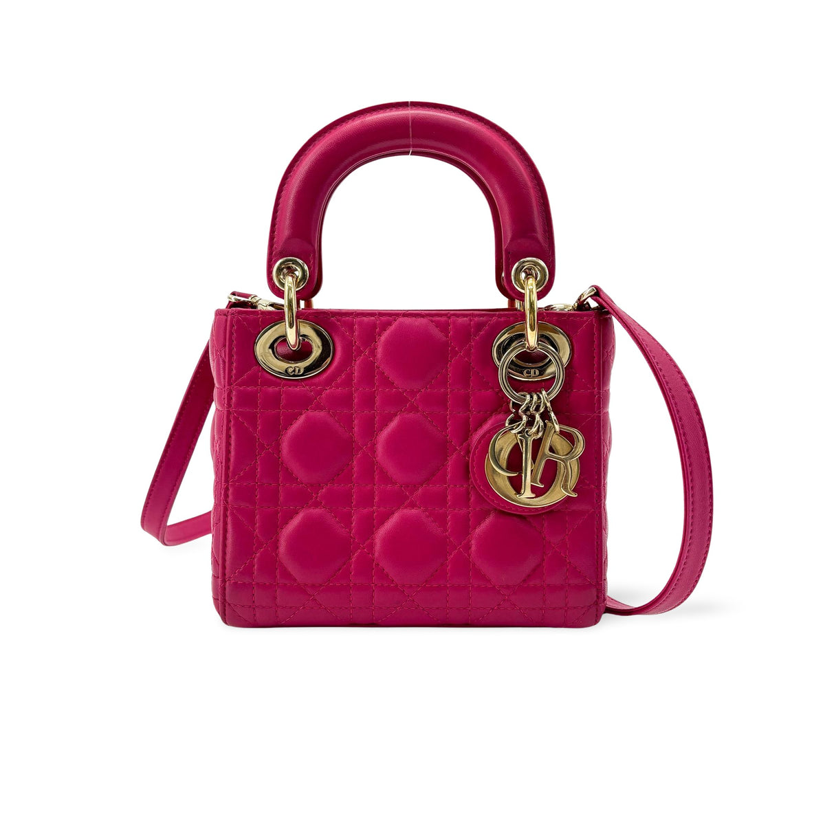 Christian Dior Lady Dior Cannage Quilt Lambskin Pink Leather Handbag (Pre-Owned)