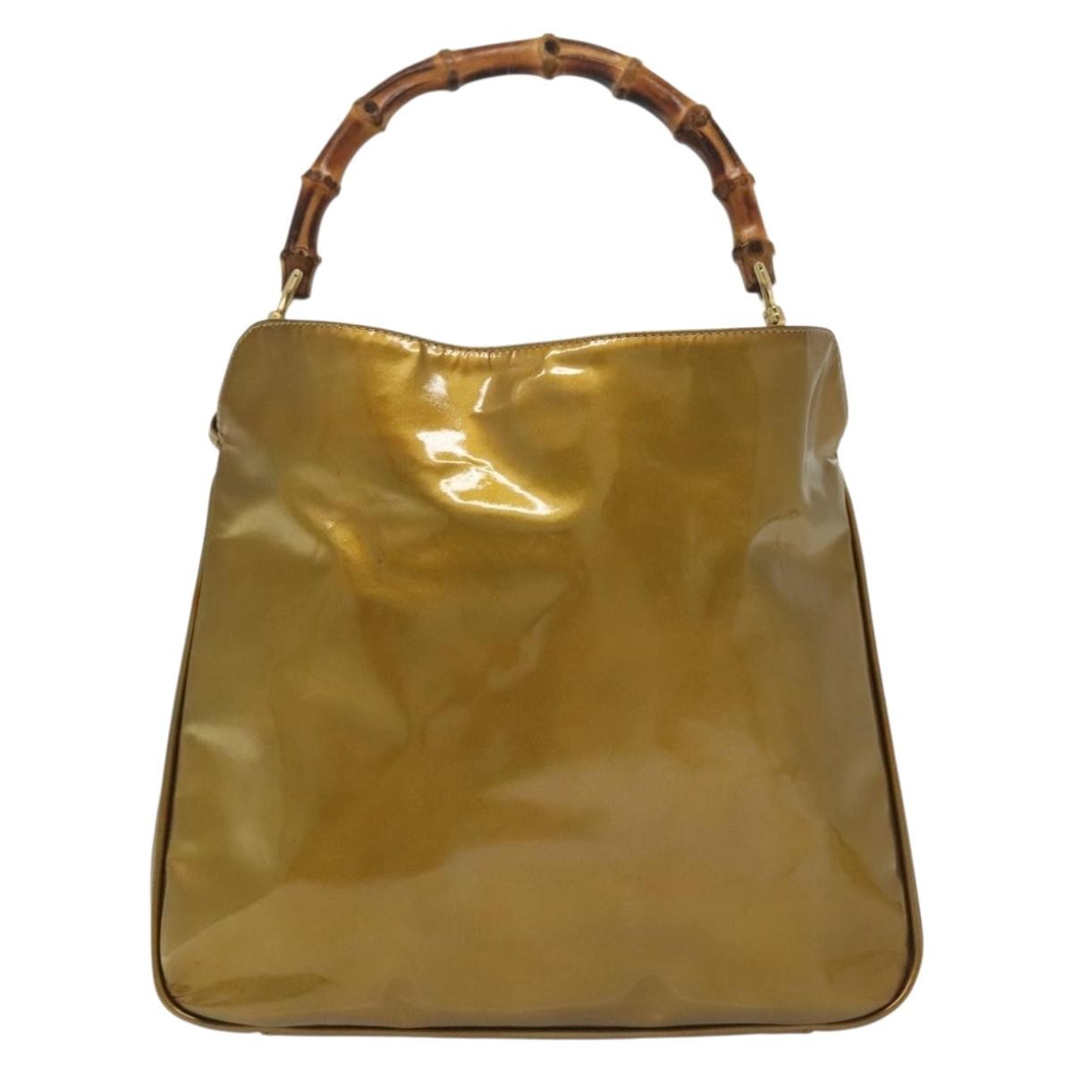 Gucci Vintage Bamboo Handle Open Hobo Leather Gold Patent_Leather Shoulder Bag Bag (Pre-Owned)