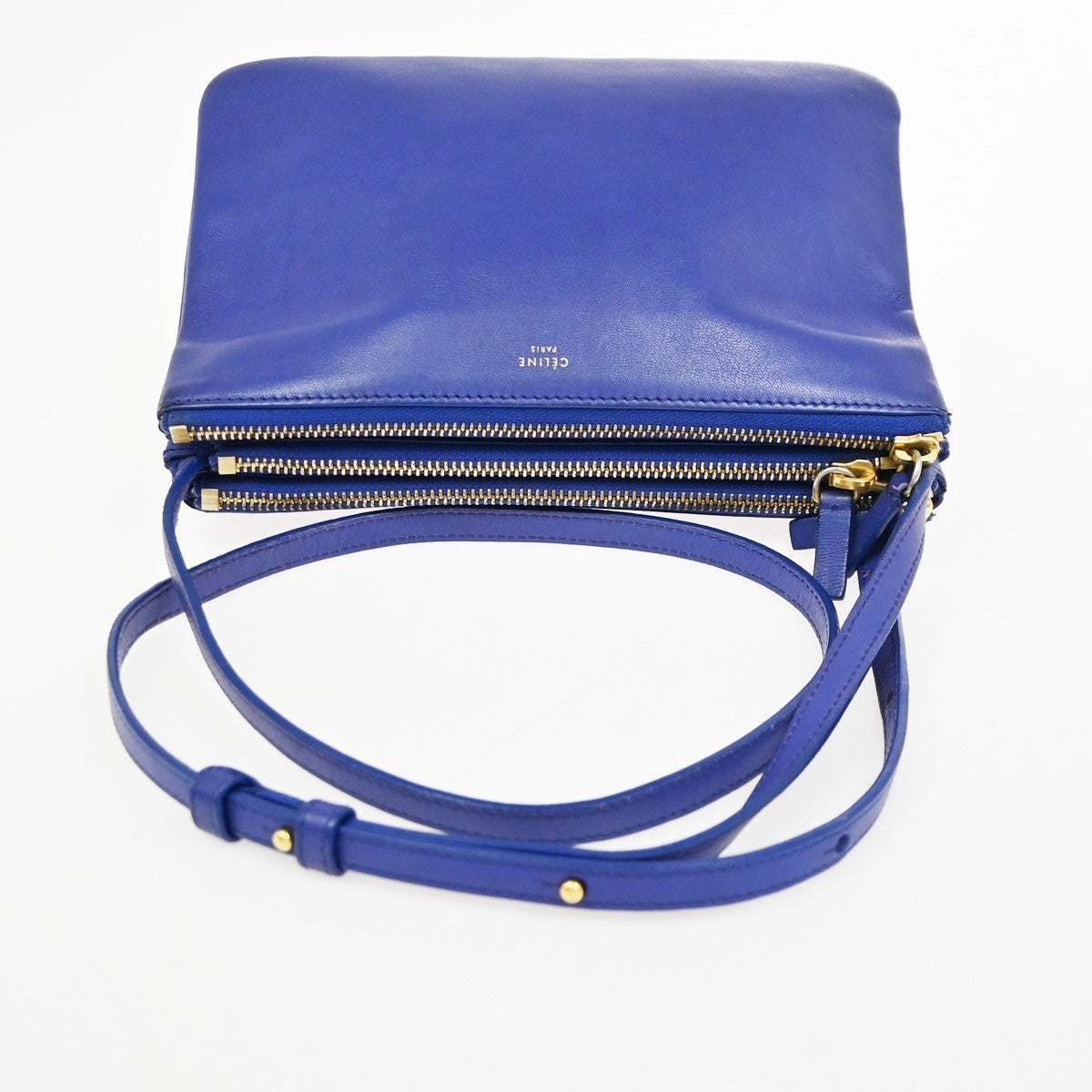Celine Trio Leather Blue Leather Shoulder Bag Bag (Pre-Owned)