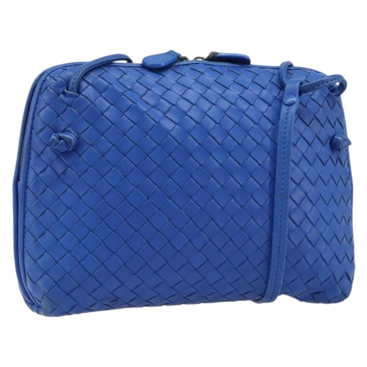 Bottega Veneta Nodini Intrecciato Nappa Blue Leather Shoulder Bag Bag (Pre-Owned)