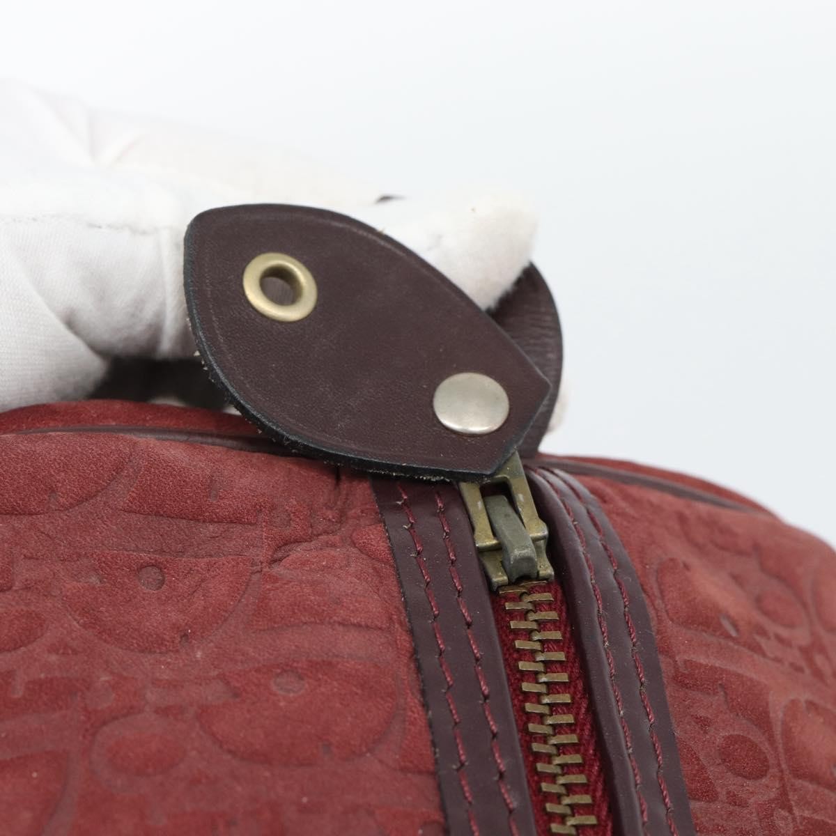 Christian Dior Boston Embossed Patent Burgundy Suede Handbag (Pre-Owned)