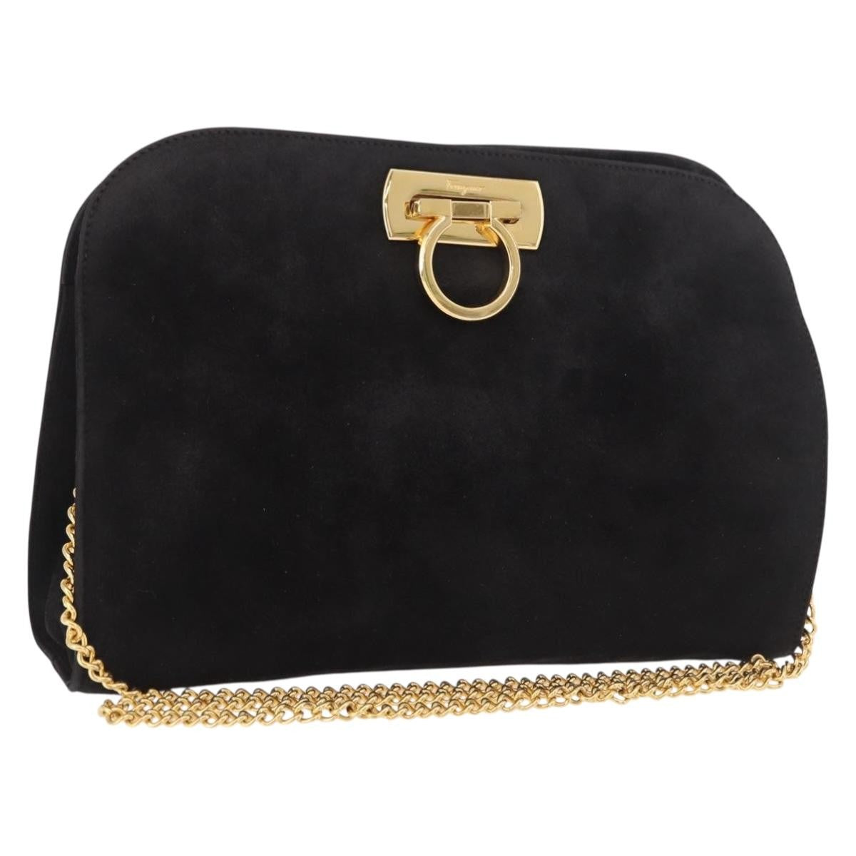 Salvatore Ferragamo Gancini Chain Suede Black Suede Shoulder Bag Bag (Pre-Owned)
