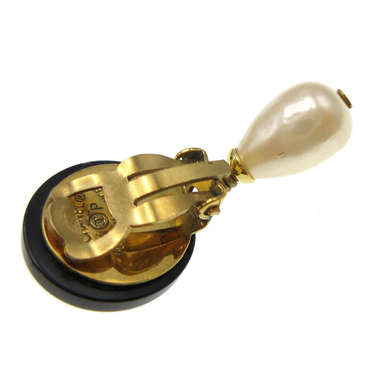 Chanel Vintage Cc Dangle Metal With Crystals Black Gold_Plated Earrings Jewelry (Pre-Owned)